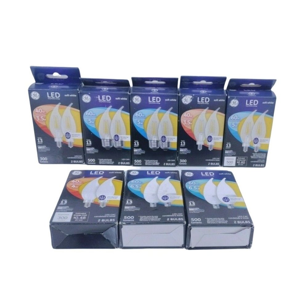 Lot 8-GE Soft White LED Candelabra 40W/60W Light Bulbs Decorative Clear/Frosted